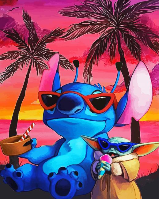 Baby Stitch On Beach Diamond Paintings