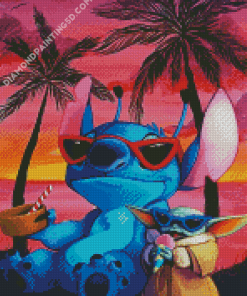 Baby Stitch On Beach Diamond Paintings