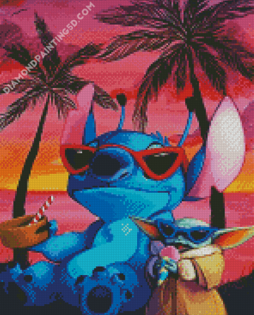 Baby Stitch On Beach Diamond Paintings