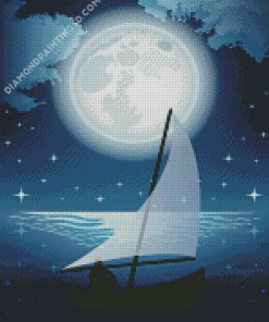 Boat Moon Illustration Diamond Paintings