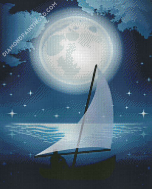 Boat Moon Illustration Diamond Paintings