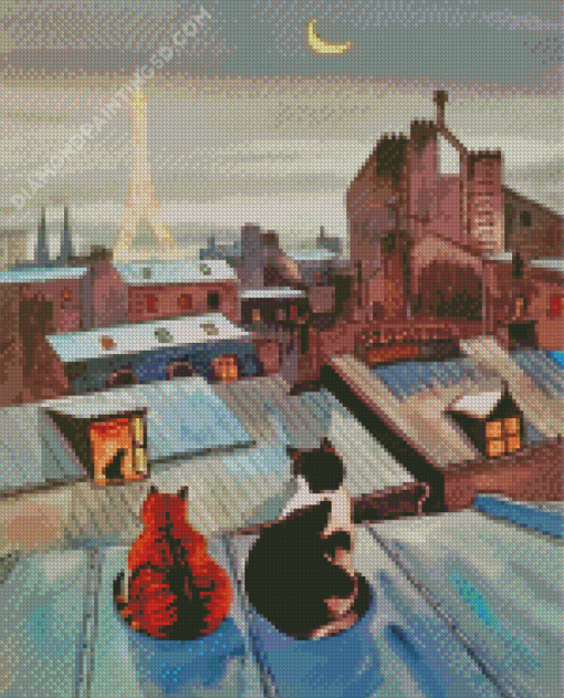 Cats On A Roof In Paris Art Diamond Paintings