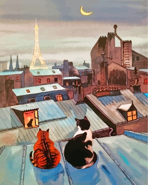 Cats On A Roof In Paris Art Diamond Paintings