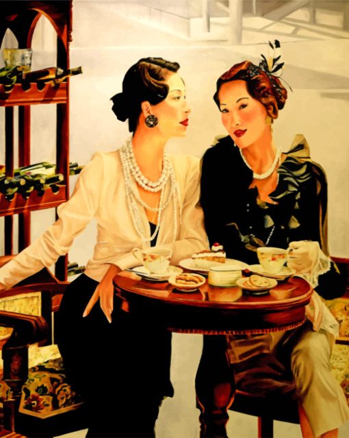 Classic Women Drinking Coffee Diamond Paintings