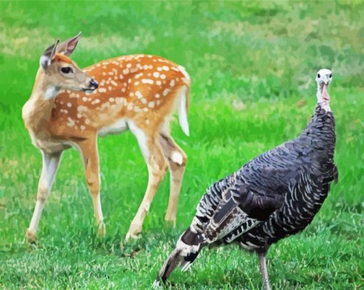 Deer And Turkey Bird Diamond Paintings