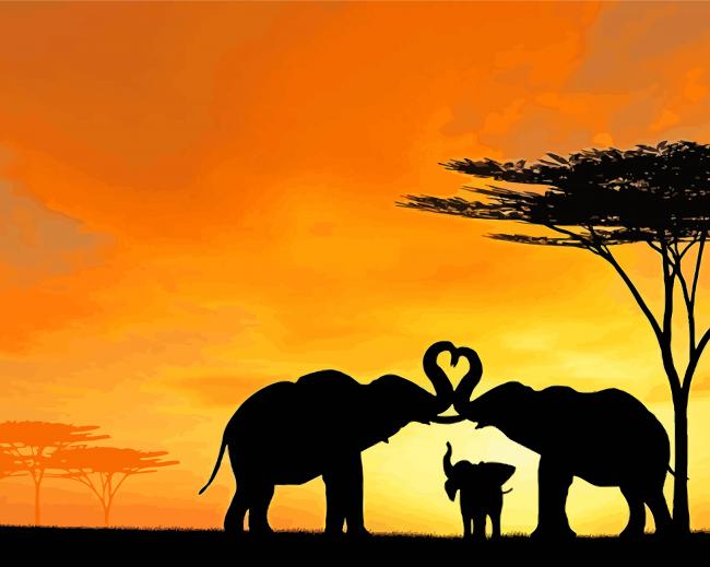 Elephant Love Silhouette Diamond Paintings