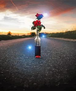 Flower in Bottle On Road Diamond Paintings