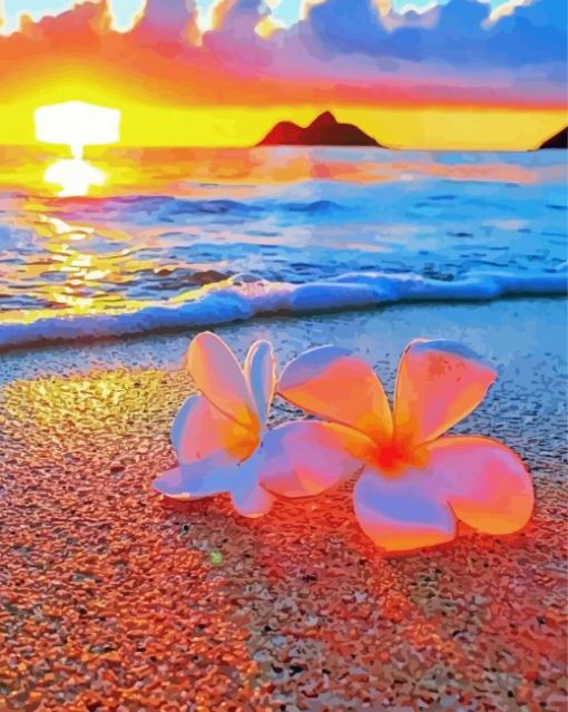 Flowers On Beach At Sunset Diamond Paintings