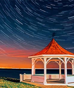 Gazebo By The Sea At Night Diamond Paintings