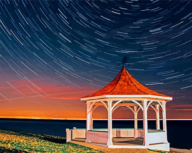 Gazebo By The Sea At Night Diamond Paintings