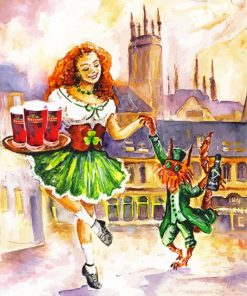 Girl Irish Dancer And Leprechaun Diamond Paintings