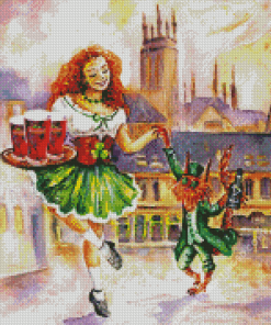 Girl Irish Dancer And Leprechaun Diamond Paintings