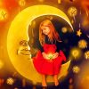 Girl Sitting On Moon And Stars Diamond Paintings