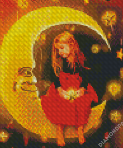 Girl Sitting On Moon And Stars Diamond Paintings