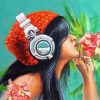 Girl With Headphones And Flowers Diamond Paintings