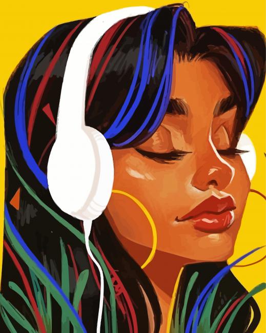 Girl With Headphones Listening To Music Diamond Paintings