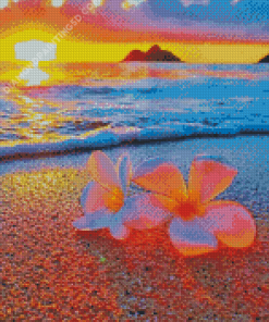 Flowers On Beach At Sunset Diamond Paintings