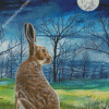 Hare And Moon In Dead Forest Diamond Paintings