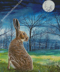 Hare And Moon In Dead Forest Diamond Paintings