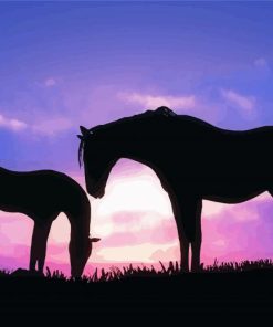 Horse And Foal Silhouette Diamond Paintings