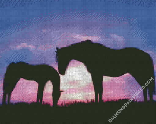 Horse And Foal Silhouette Diamond Paintings