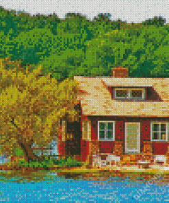 House By a Lake Landscape Diamond Paintings