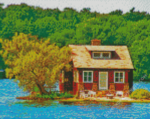 House By a Lake Landscape Diamond Paintings