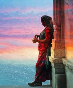 Rajasthani Girl By Lake Diamond Paintings