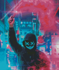 Man With Neon Mask And Smoke Diamond Paintings