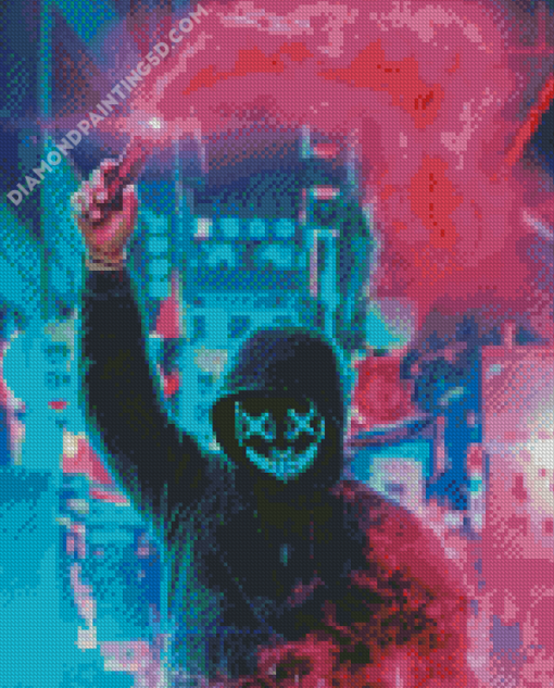 Man With Neon Mask And Smoke Diamond Paintings