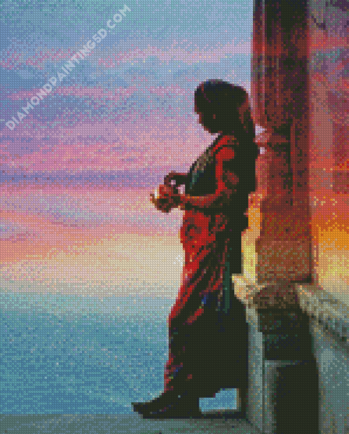 Rajasthani Girl By Lake Diamond Paintings