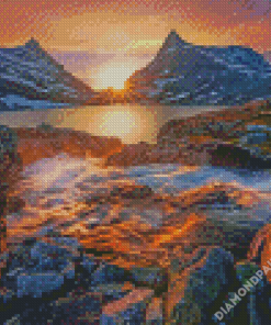 Scandinavian Mountains At Sunset Diamond Paintings