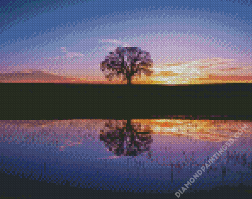 Silhouette Tree By Water At Sunset aDiamond Paintings