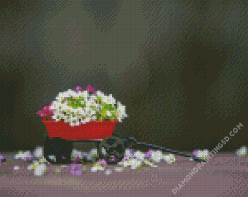 Small Red Flowers Cart Diamond Paintings