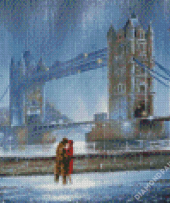 London Couple Under Rain Diamond Paintings