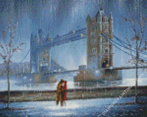 London Couple Under Rain Diamond Paintings