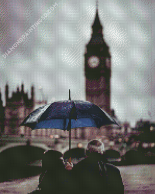 Old London Couple With Umbrella Diamond Paintings