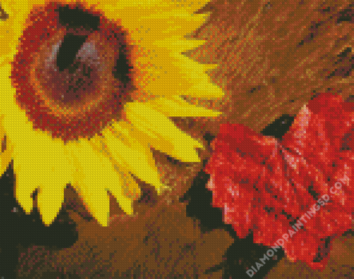 Sunflower And Leaf Heart Diamond Paintings