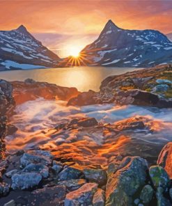 Scandinavian Mountains At Sunset Diamond Paintings