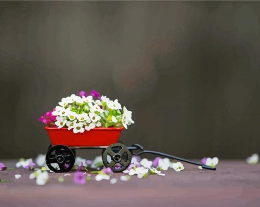 Small Red Flowers Cart Diamond Paintings