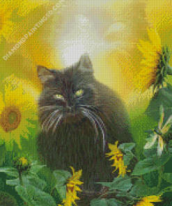 Aesthetic Cat And Sunflower Diamond Paintings