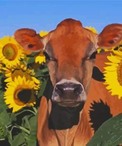 Aesthetic Cow With Sunflowers Diamond Paintings