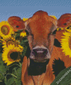 Aesthetic Cow With Sunflowers Diamond Paintings