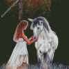 Aesthetic Girl And White Horse Diamond Paintings