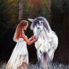 Aesthetic Girl And White Horse Diamond Paintings