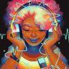 Afro Girl With Headphones Diamond Paintings