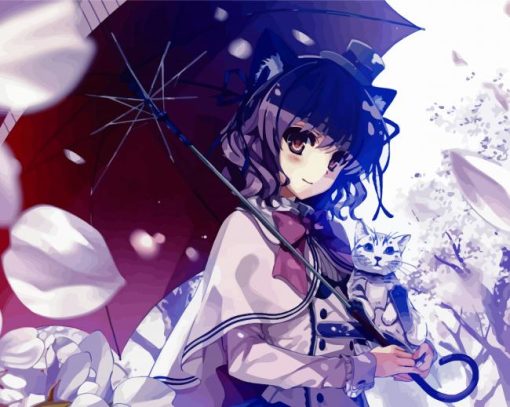 Anime Cat Umbrella Diamond Paintings