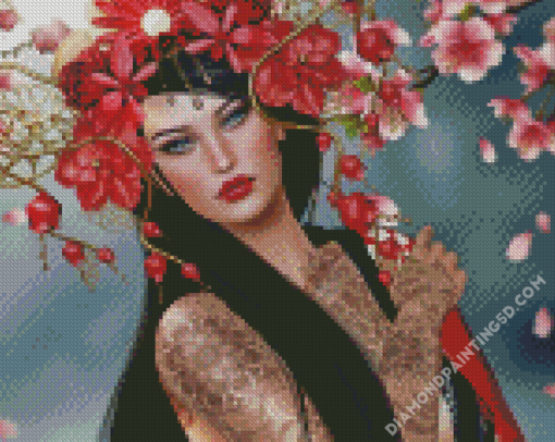 Asian Lady With Floral Hair Diamond Paintings