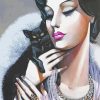 Black Cat Art Deco Woman Diamond Paintings