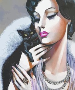 Black Cat Art Deco Woman Diamond Paintings